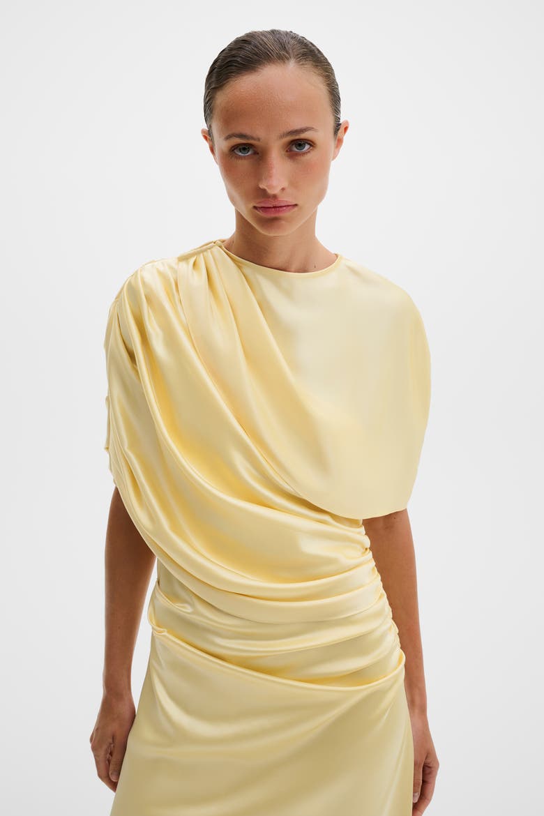 Cassia Draped Fitted Maxi Dress, Alternate, color, Light Lemon