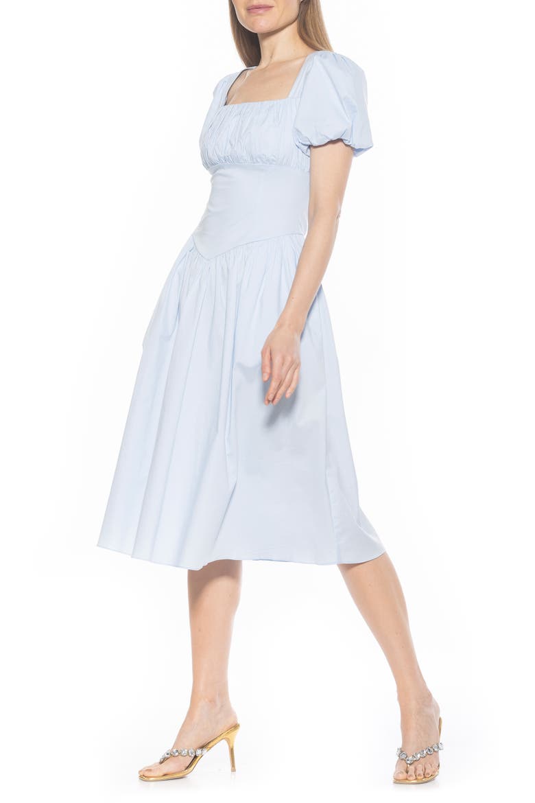 Jessi Puff Sleeve Midi Dress, Alternate, color, HALOGEN BLUE