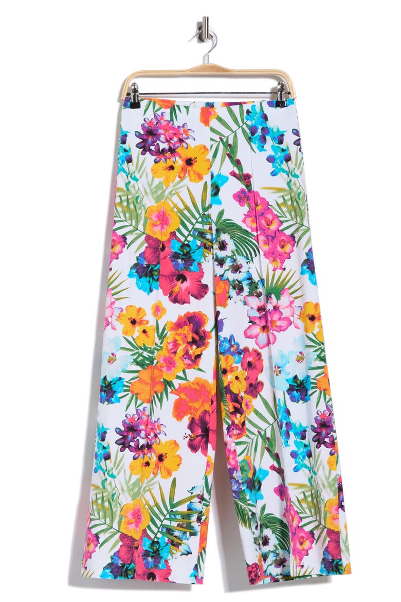 Tropical Floral Print Wide Leg Pants, Main, color, HIBISCUS WHITE