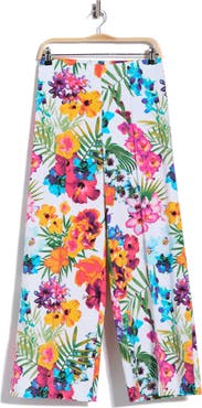 Nicole Miller Tropical Floral Print Wide Leg Pants