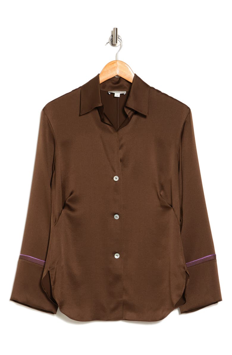 Vince Tipped Silk Button-Up Shirt, Alternate, color, Clove