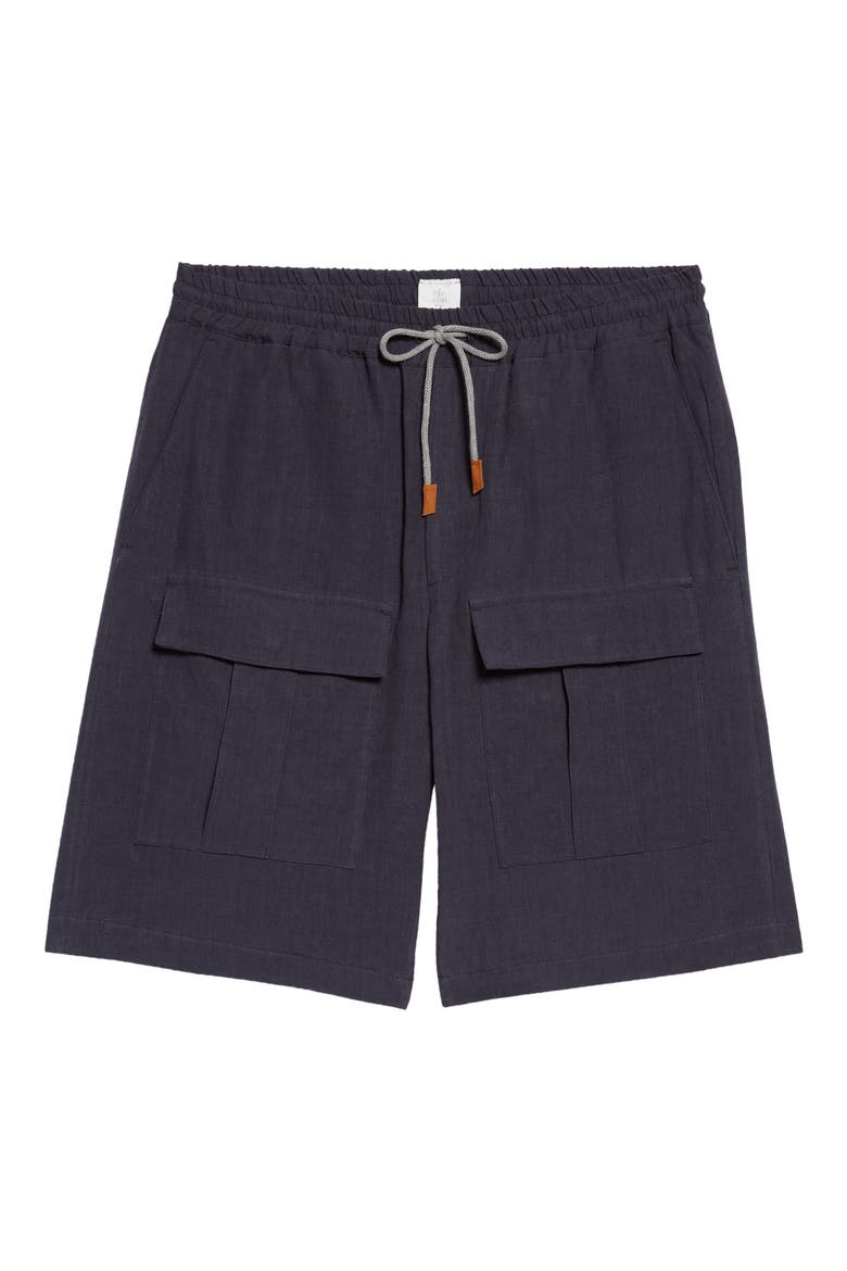 Linen Cargo Bermuda Shorts, Alternate, color, BLUE