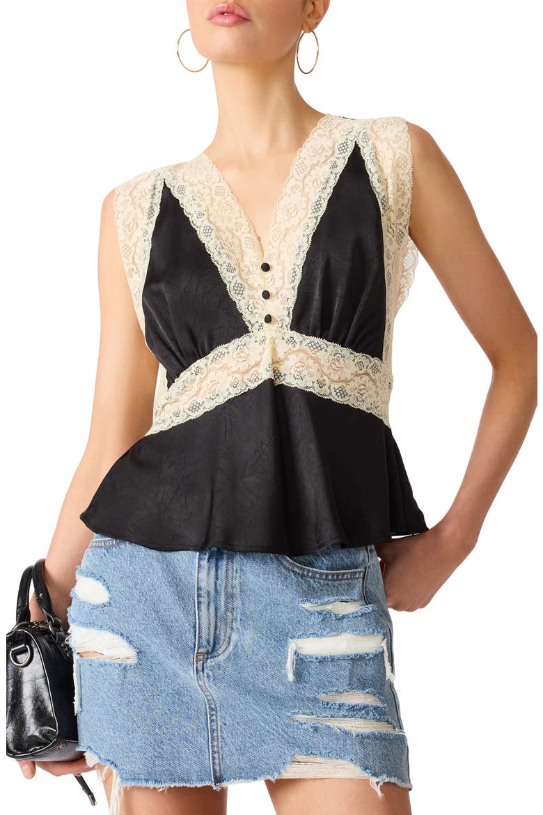 Elinor Lace Accent Top, Main, color, BLACK
