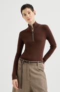Brunello Cucinelli Virgin wool and cashmere lightweight ribbed turtleneck sweater with precious half zip