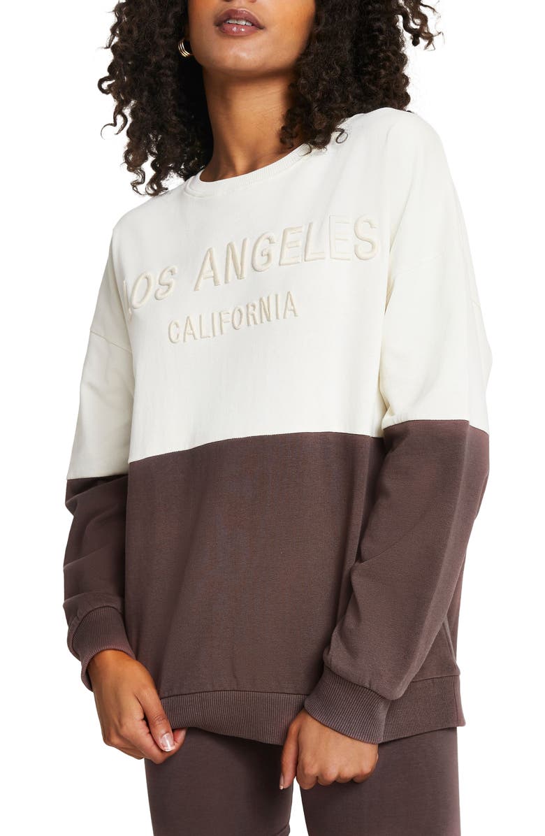 River Island Los Angeles Blocked Sweatshirt, Main, color, Brown