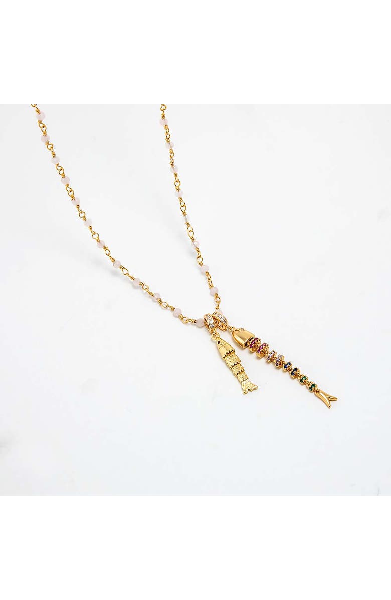 BY ADINA EDEN White Beaded Double Fish Necklace, Alternate, color, Gold