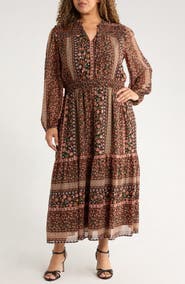 GIBSONLOOK The Leyla Print Smocked Long Sleeve Maxi Dress