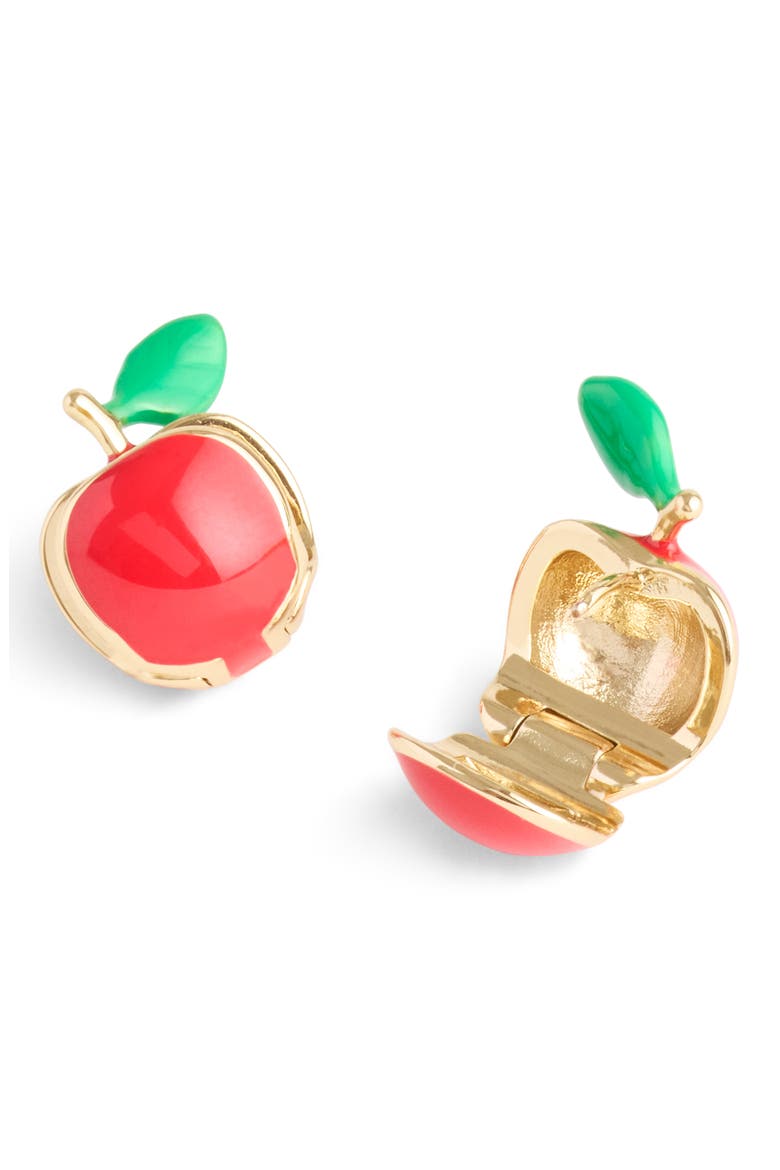 Apple Huggie Hoop Earrings, Alternate, color, RED/ GOLD