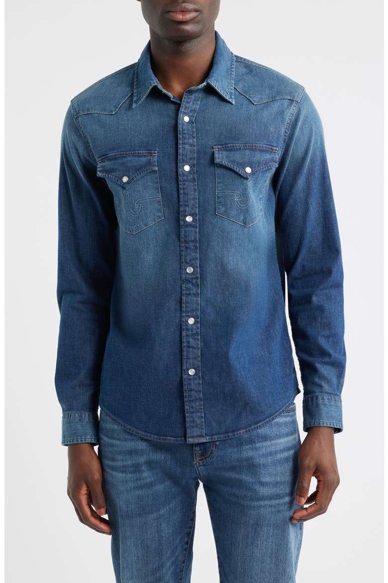 Huston Classic Fit Western Denim Snap-Up Shirt, Main, color, DAWN SKY