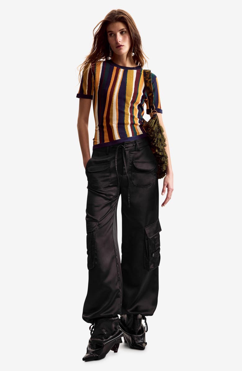 Desigual Stripe Short Sleeve Sweater, Alternate, color, Yellow Multi