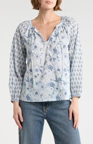 Lucky Brand Floral Long Sleeve Cotton Top