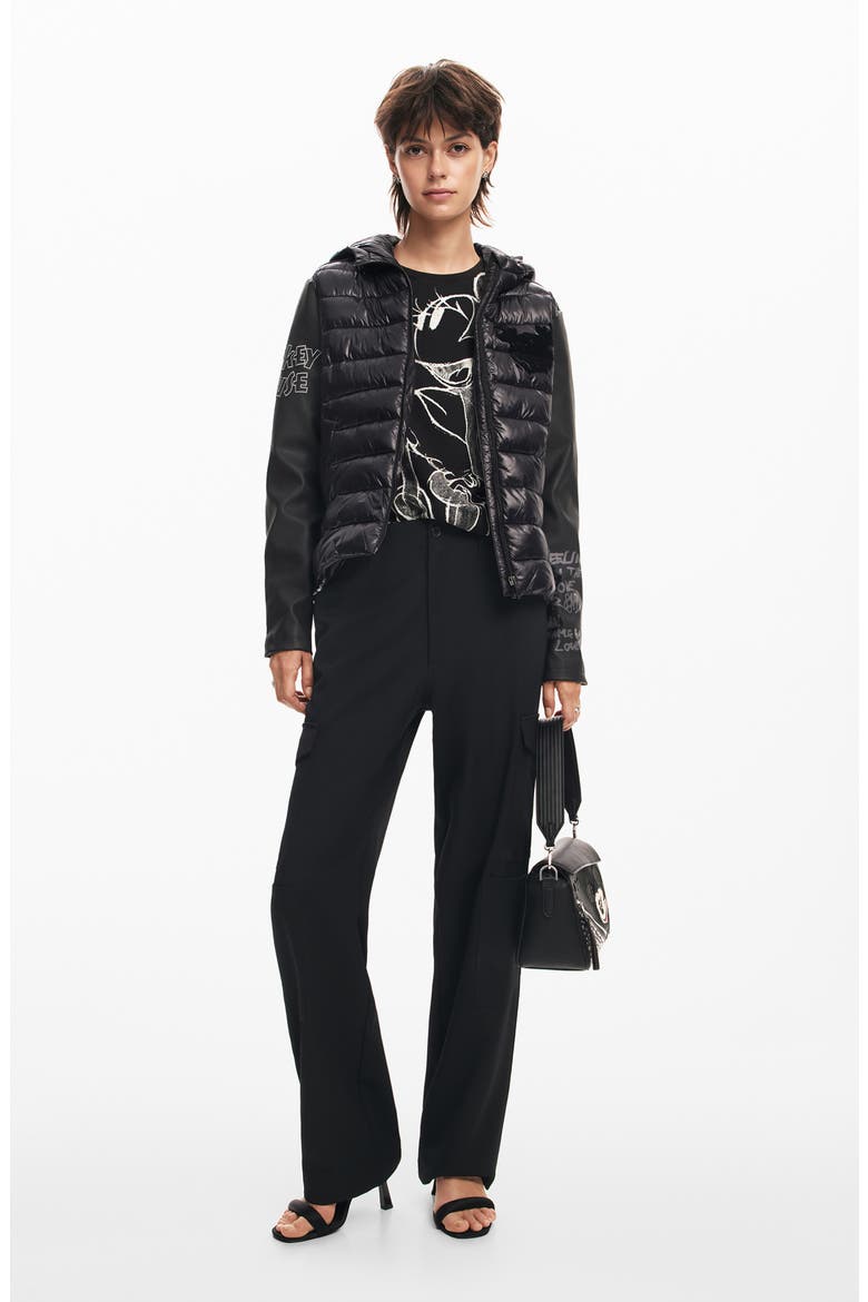 Mickey Mouse Mixed Media Puffer Coat, Alternate, color, BLACK