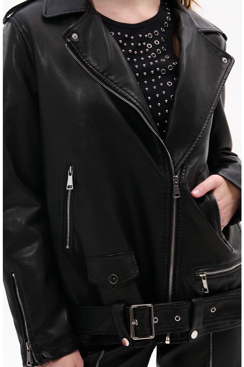 Aurelia Faux Leather Moto Jacket with Removable Faux Fur Collar, Alternate, color, BLACK