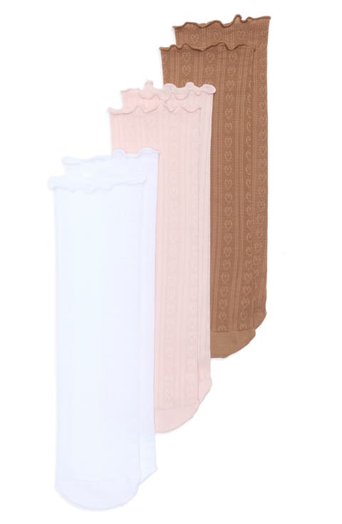 3-Pack Heart Sheer Knit Lettuce Top Socks