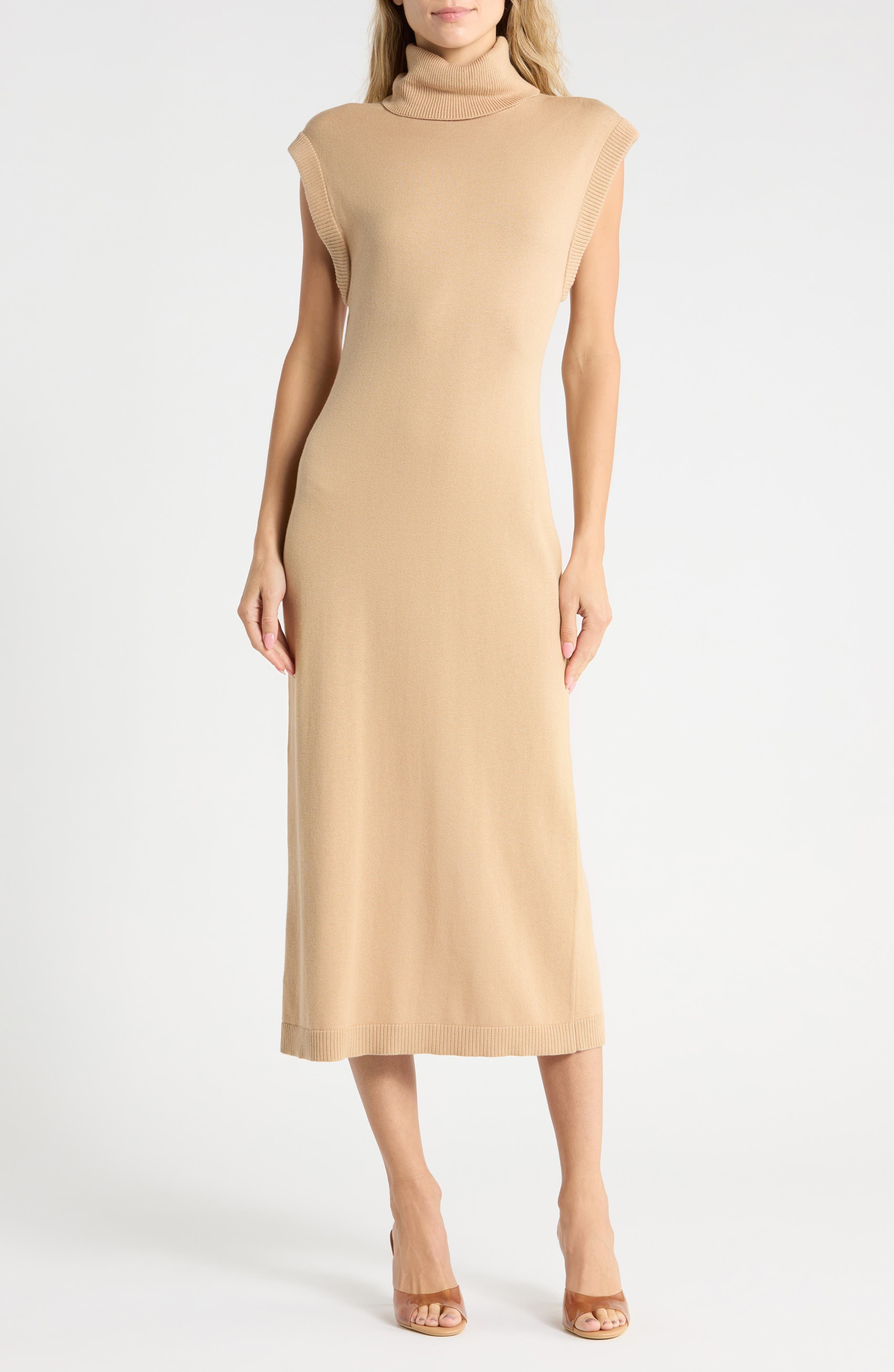 Sleeveless Cotton & Cashmere Turtleneck Midi Dress