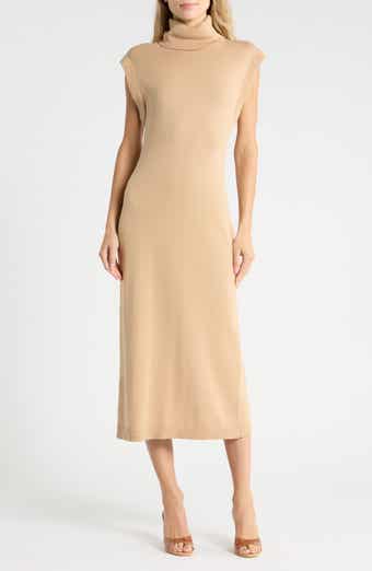 Sleeveless Cotton & Cashmere Turtleneck Midi Dress