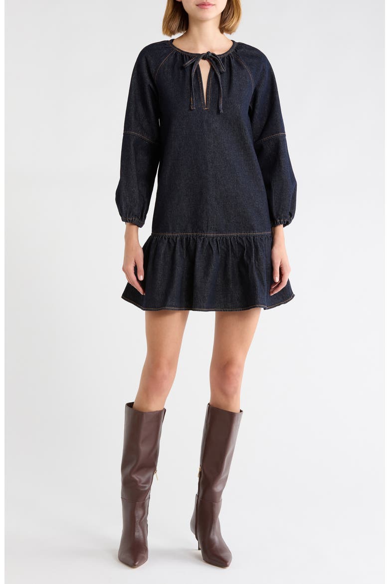 Sawyer Long Sleeve Denim Minidress, Main, color, DARK NAVY