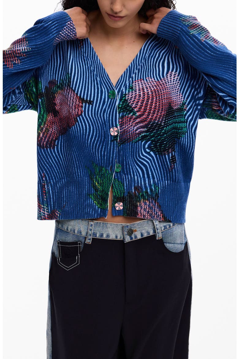Floral V-Neck Cardigan, Main, color, BLUE