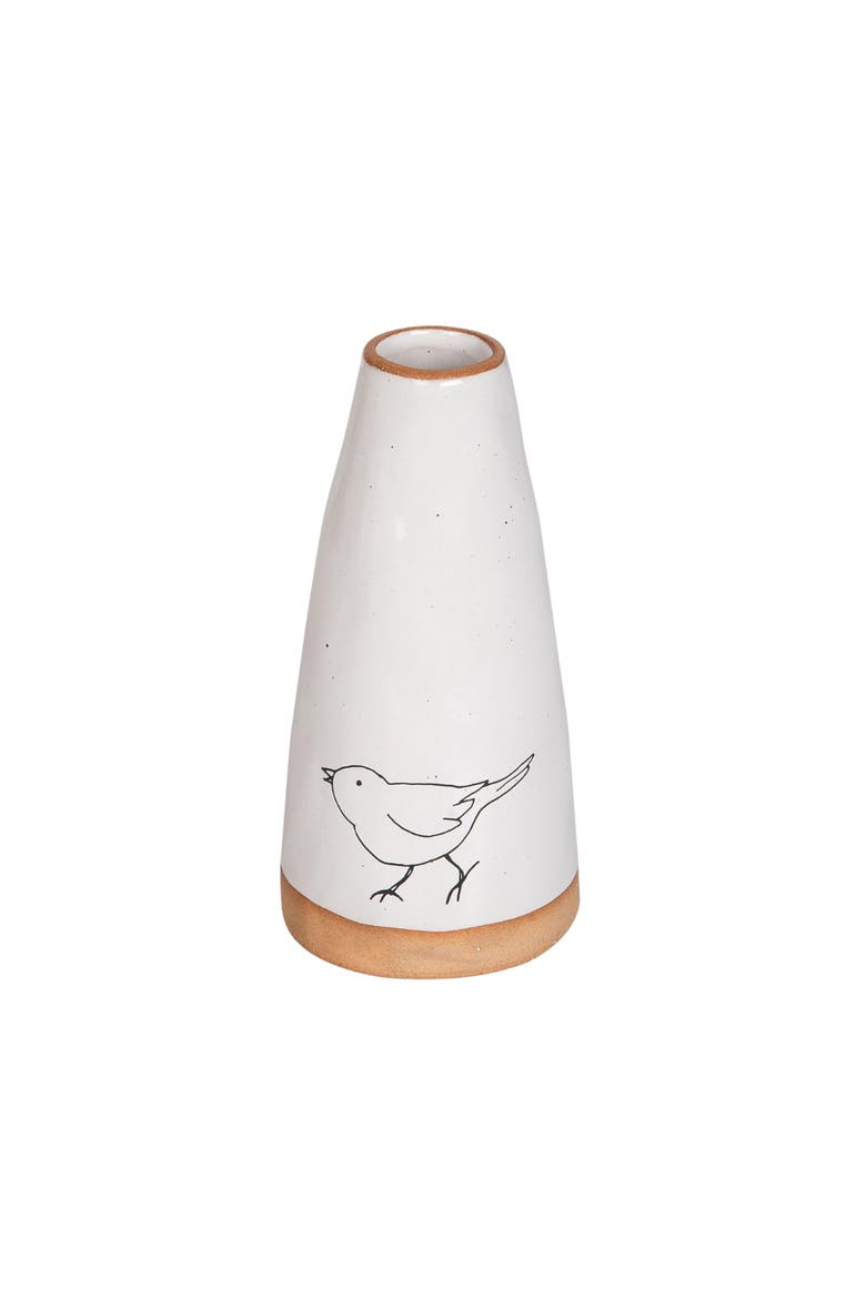 Ceramic Vase with Bird Print for Spring Home Decor Decorative Vases, Main, color, White