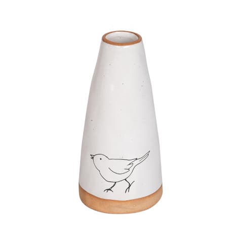 Ceramic Vase with Bird Print for Spring Home Decor Decorative Vases