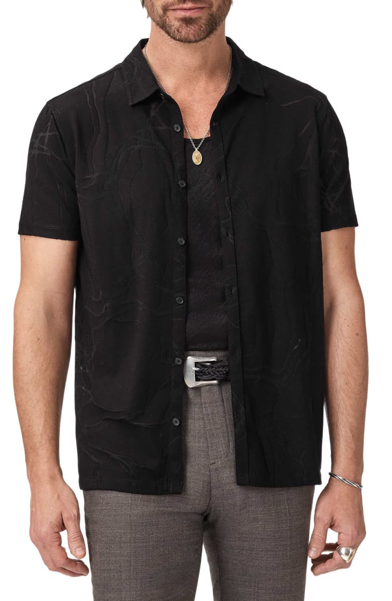 John Varvatos Elio Tangled Burnout Short Sleeve Button-Up Shirt, Alternate, color, Black
