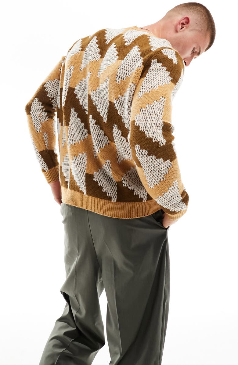 ASOS DESIGN Oversize Geo Pattern Crewneck Sweater, Alternate, color, 