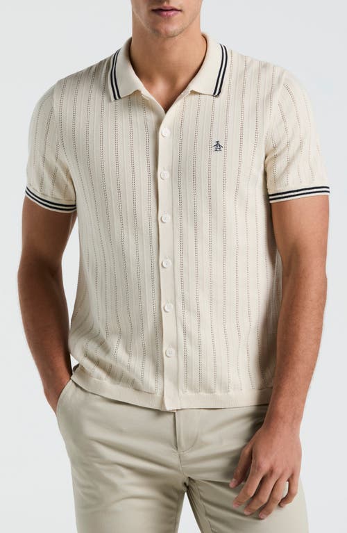 Original Penguin Drope Needle Polo Cardigan In Birch