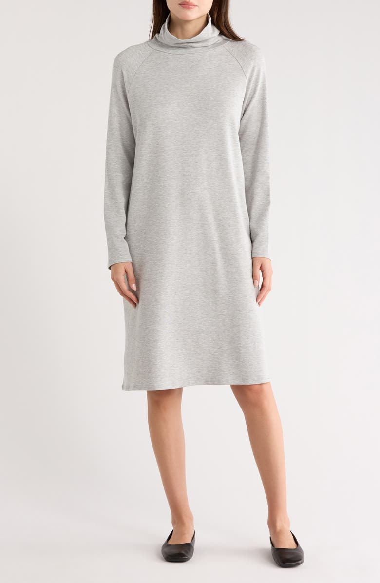 Eileen Fisher Drapey Turtleneck Long Sleeve Dress, Main, color, Dark Pearl