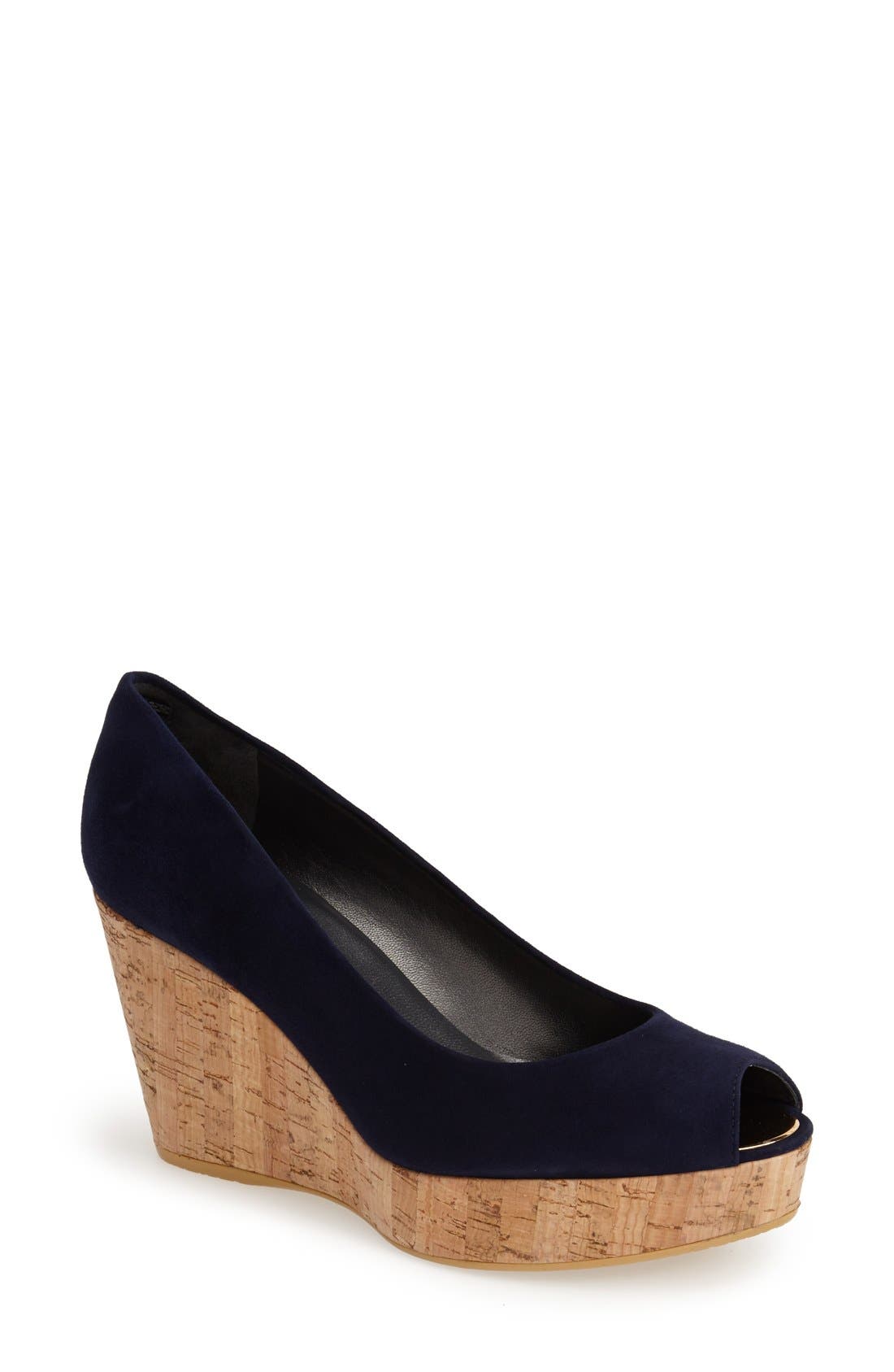 'Anna' Peep Toe Platform Wedge, Main, color, BLUE SUEDE