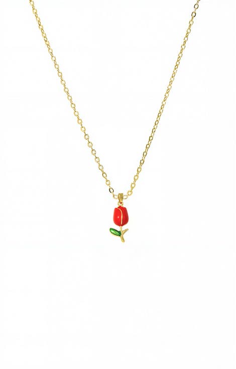 Red & Green Flower Charm Necklace