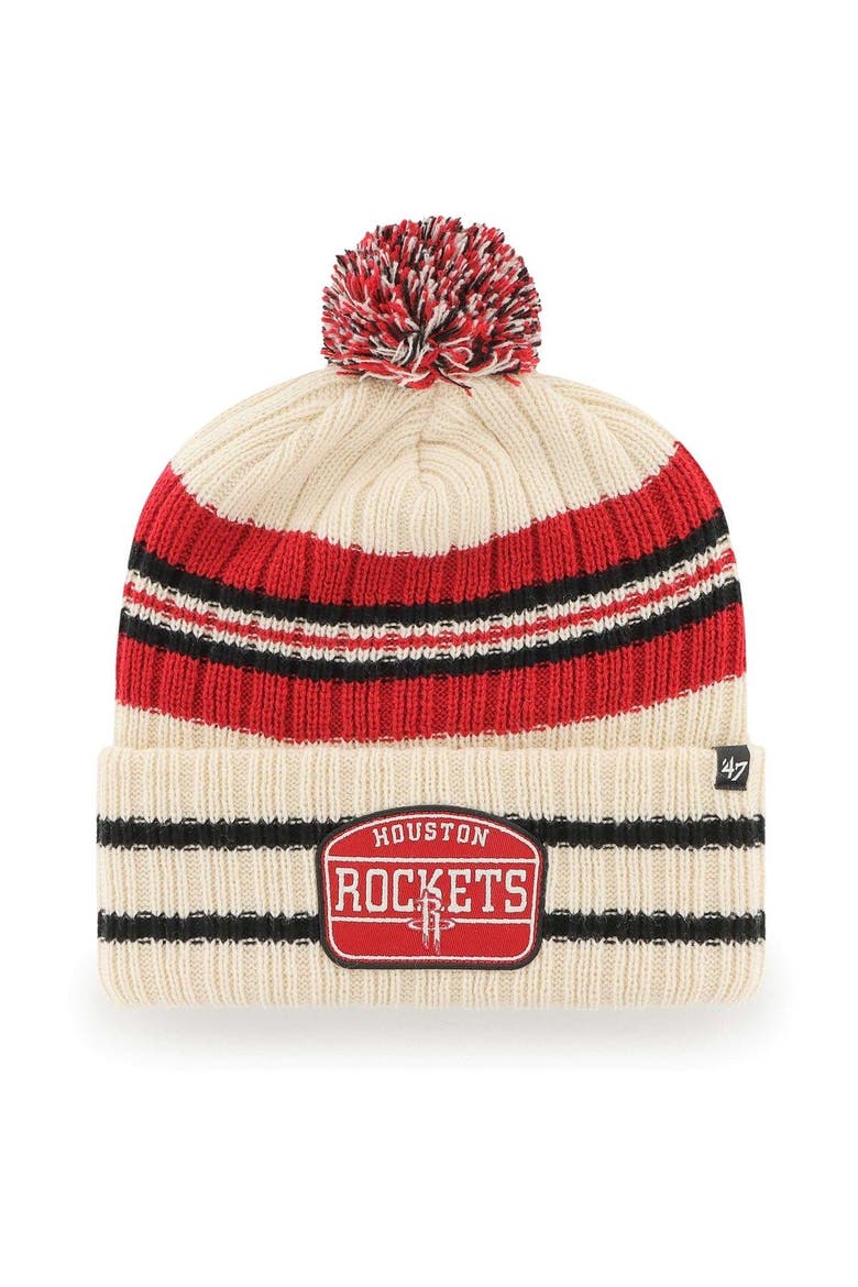 Men's '47 Cream Houston Rockets Hone Patch Cuffed Knit Hat with Pom, Main, color, Cream