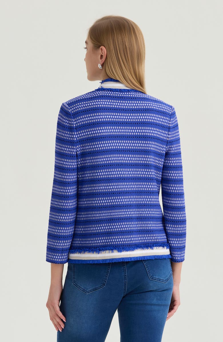 Ming Wang Heritage Ribbon Fringe Trim Knit Jacket, Alternate, color, Sapphire Sea/Limestone