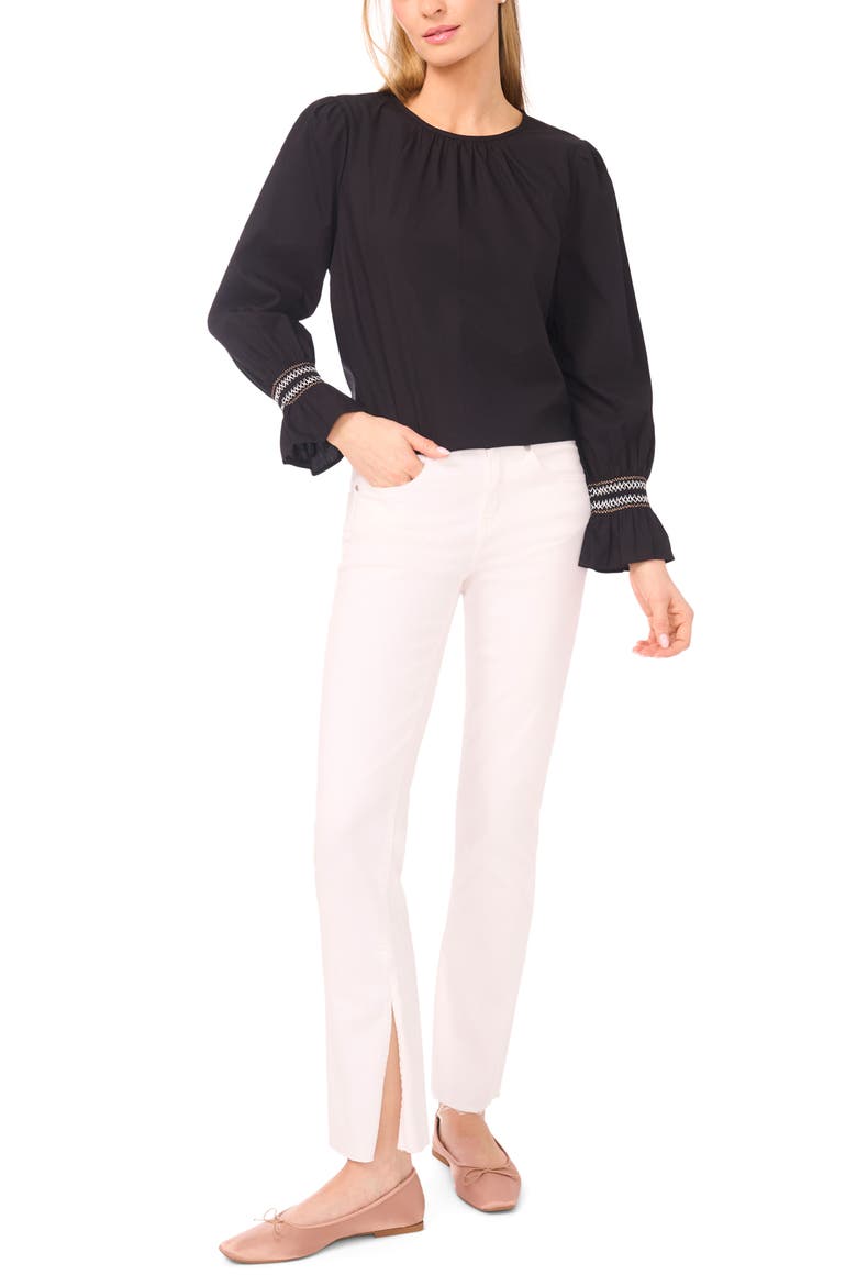 Contrast Smocked Cuff Top, Alternate, color, RICH BLACK