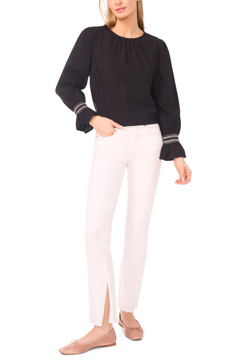 Halogen<sup>®</sup> Contrast Smocked Cuff Top, Alternate, color, Rich Black