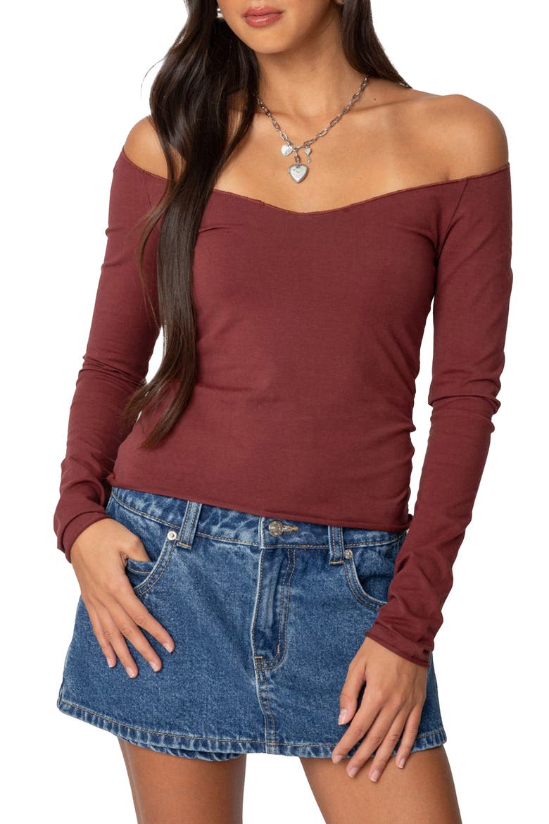 Nattie Off the Shoulder Long Sleeve Top, Main, color, BURGUNDY