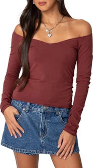 EDIKTED Nattie Off the Shoulder Long Sleeve Top