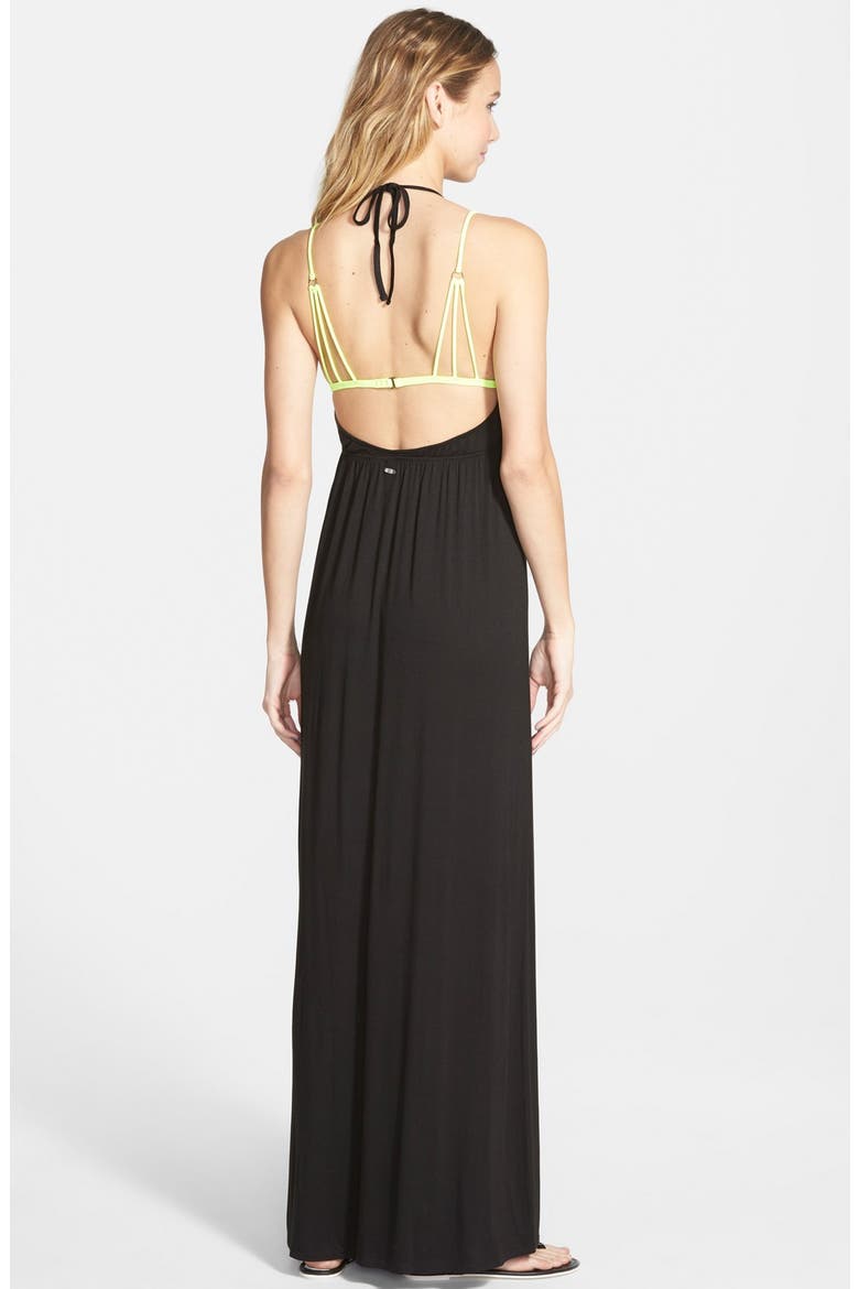 'Painted Desert' Halter Maxi Dress, Alternate, color, BLACK
