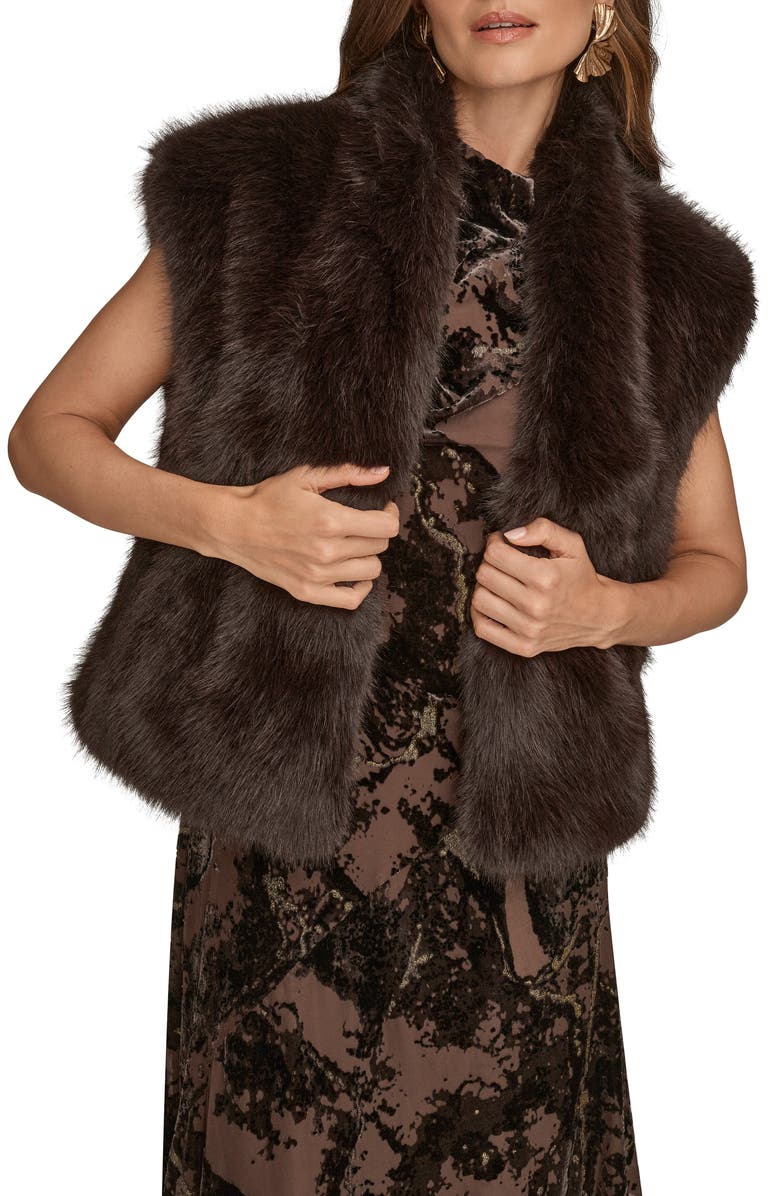 Donna Karan New York Faux Fur Vest, Alternate, color, Chocolate Plum
