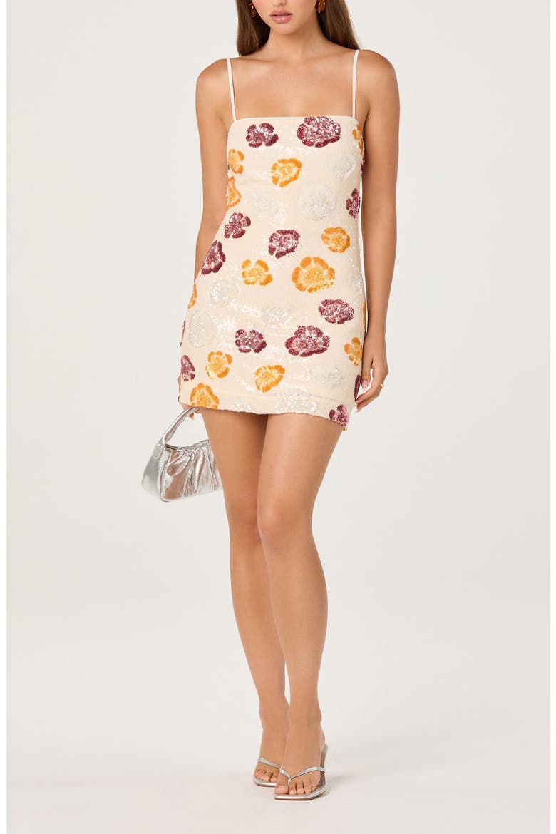 Abelia Sequin Flower Minidress, Alternate, color, IVORY MULTI FLORAL