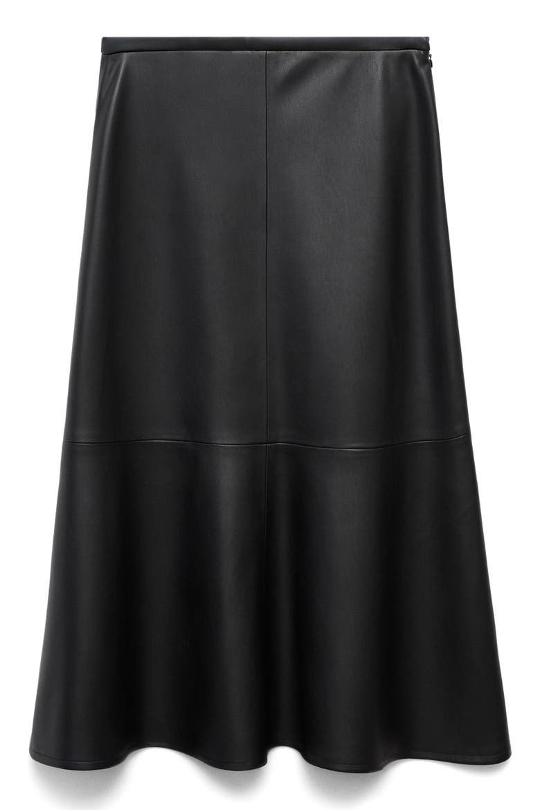 Paris Faux Leather A-Line Midi Skirt, Alternate, color, BLACK
