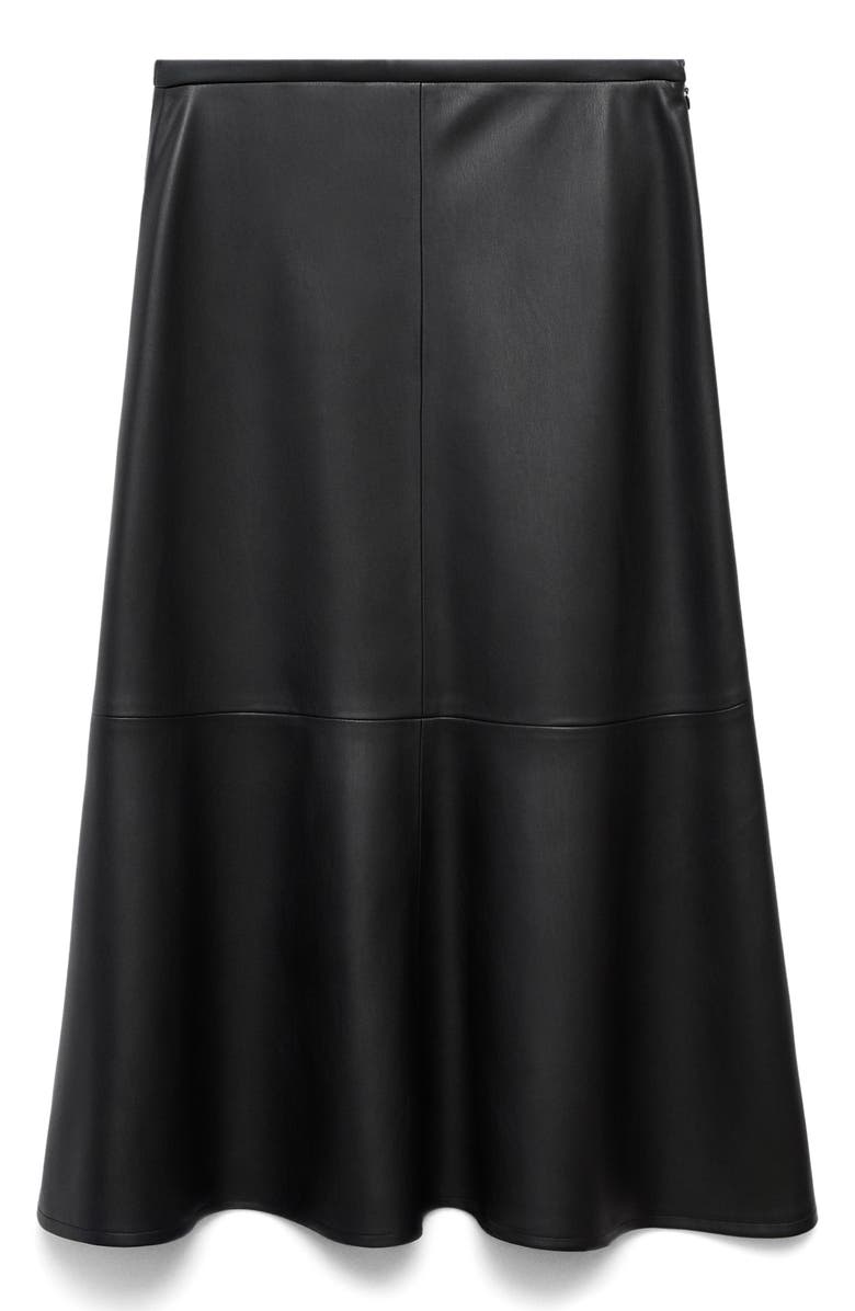 MANGO Paris Faux Leather A-Line Midi Skirt, Alternate, color, Black