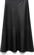 MANGO Paris Faux Leather A-Line Midi Skirt
