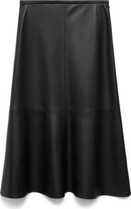MANGO Paris Faux Leather A-Line Midi Skirt
