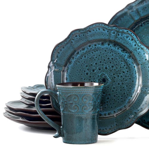 Elama Lavish 16 Piece Dinnerware Set With Complete Setting For 4 In Blue