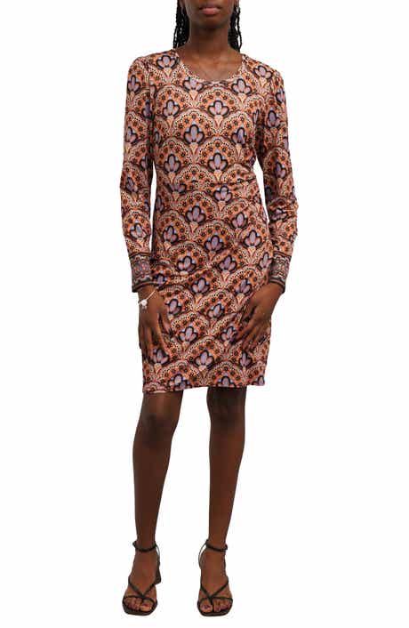 Printed A-Line Long Sleeve Dress