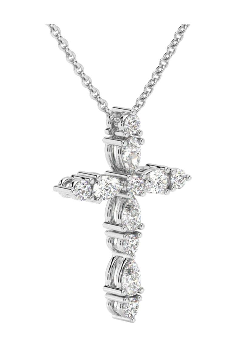 Bliss Diamond 3/4Ct Diamond Cross Round & Pear Shape 14k Gold Necklace Lab Grown 1" Tall, Alternate, color, 14K White Gold