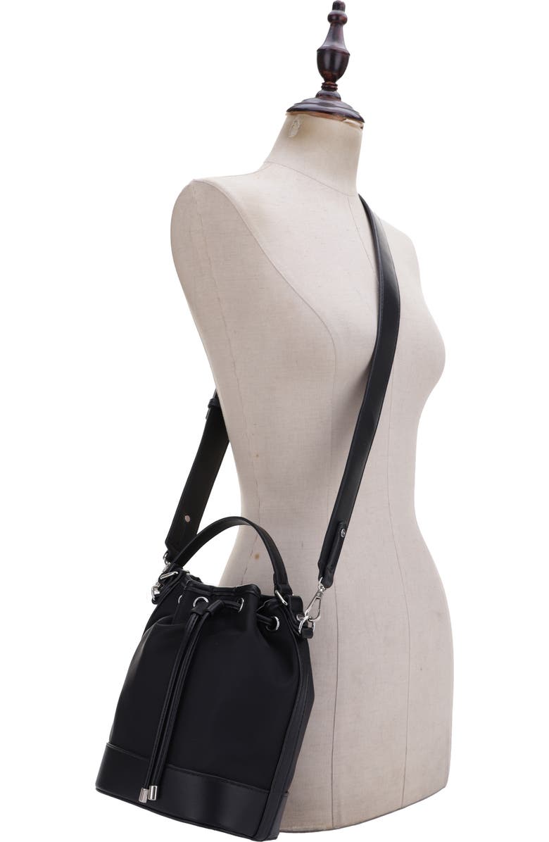 Mali + Lili Ella Nylon & Vegan Leather Bucket Bag, Alternate, color, Black