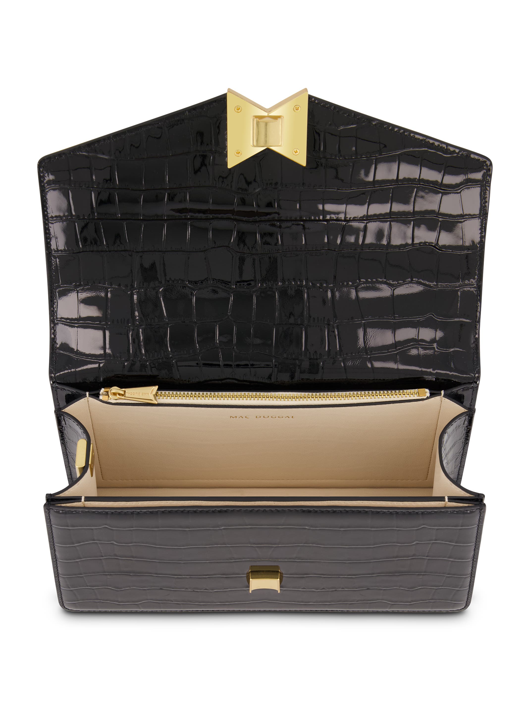 Gold Plated Hardware Crocodile Leather Shoulder Bag, Alternate, color, Black