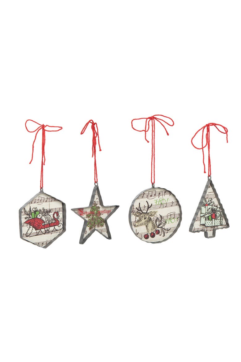 Metal Multicolored Christmas Hymn Ornament Set of 4, Alternate, color, Multicolored
