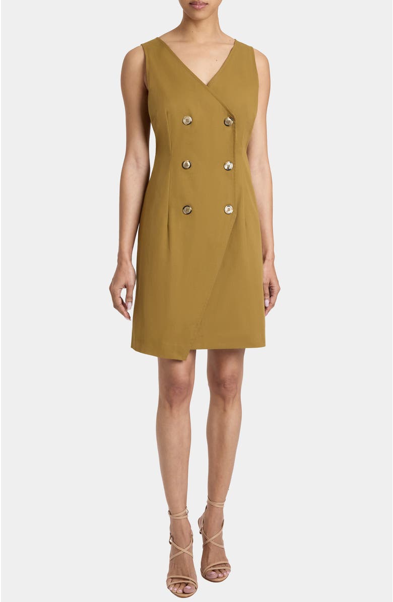 Santorelli DEE Sleeveless Double Breasted A-Line Dress with Asymmetric Skirt Panel in Stretch Cotton, Main, color, 